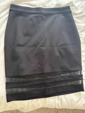 bebe Black Pencil Skirt with Sheer Stripe Hem